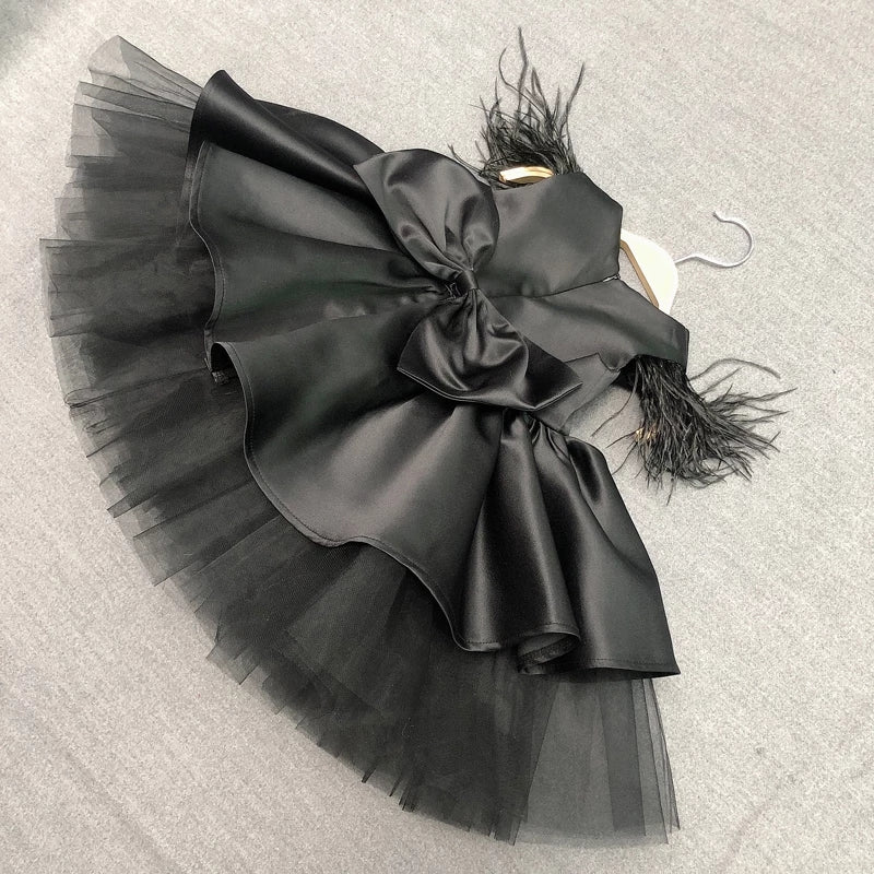 Satin Bow Feather Dress - luxebabyco