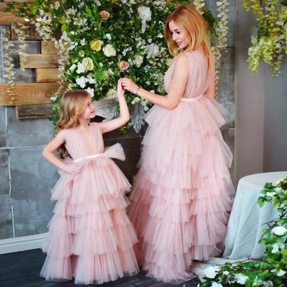 Pink Layered Tulle Mother and Daughter Dress - luxebabyco