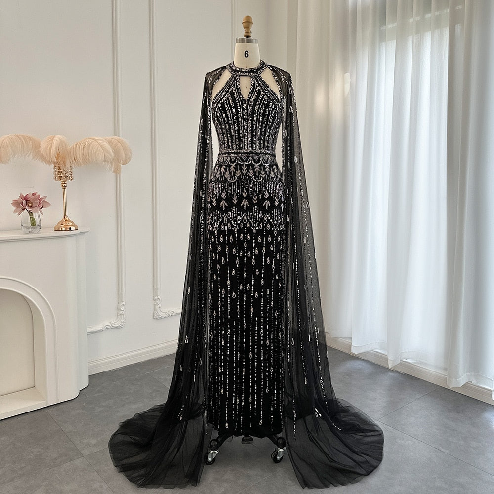 Emil Beaded luxury cape dress
