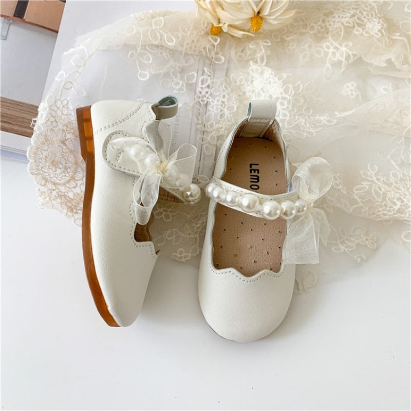 Girls Pearl Bowknot Shoes - luxebabyco