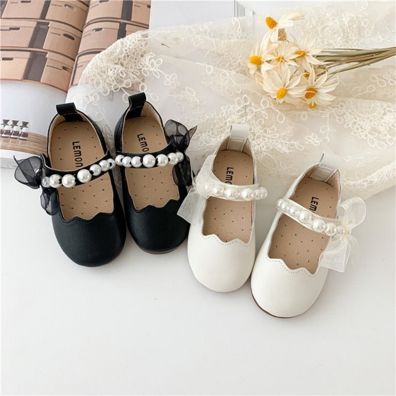 Girls Pearl Bowknot Shoes - luxebabyco