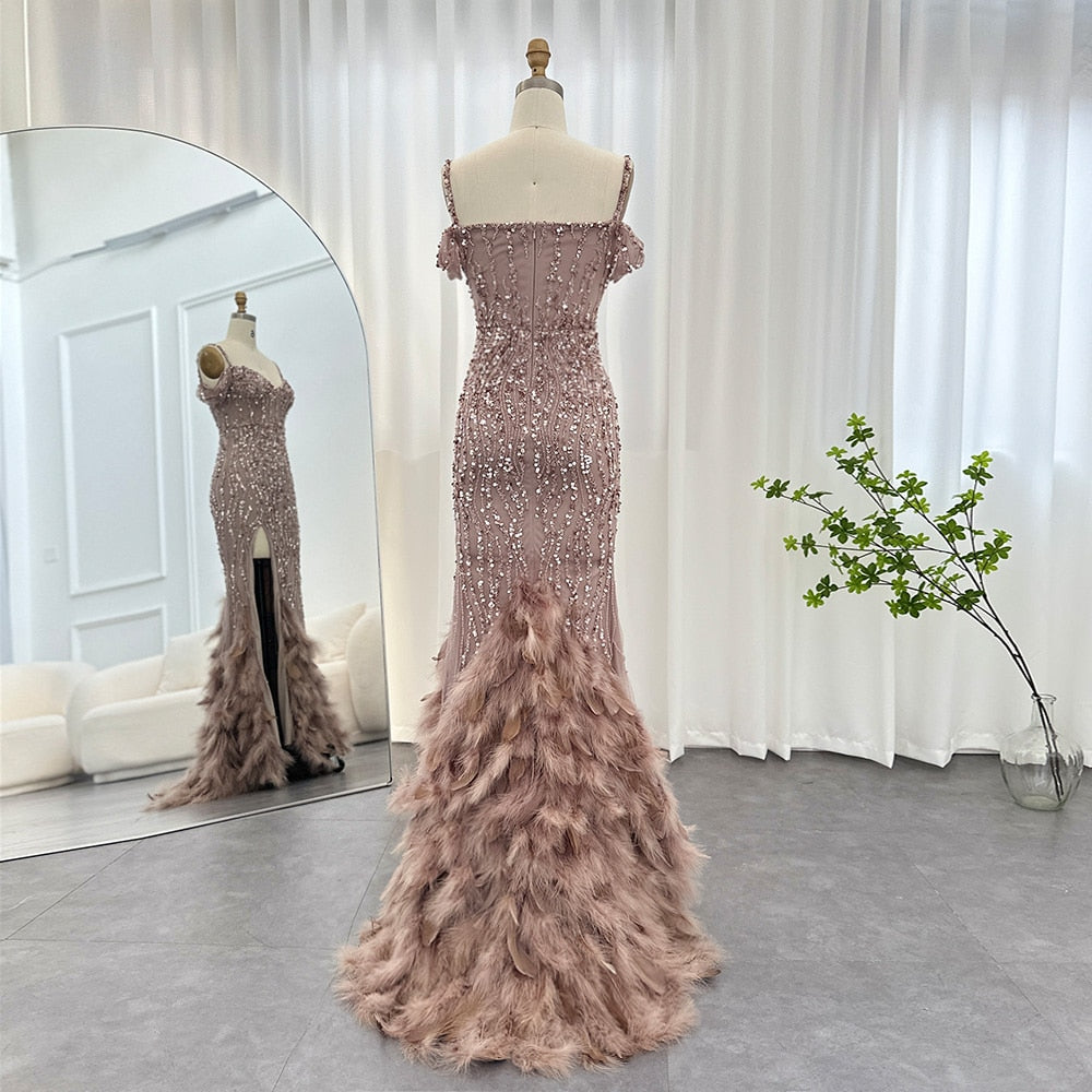 Amelia Feathers and Crystal Formal Dress