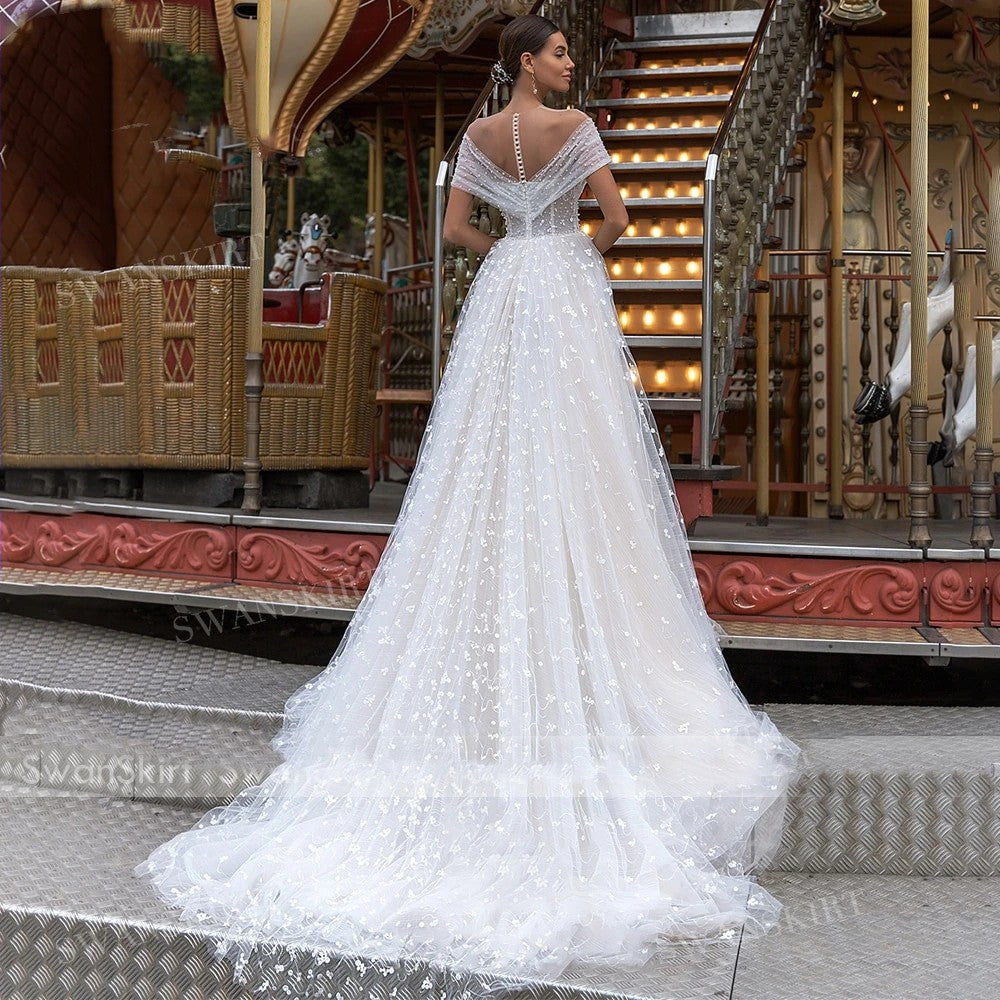 Gracious Romantic Pearls Wedding Dress - luxebabyco