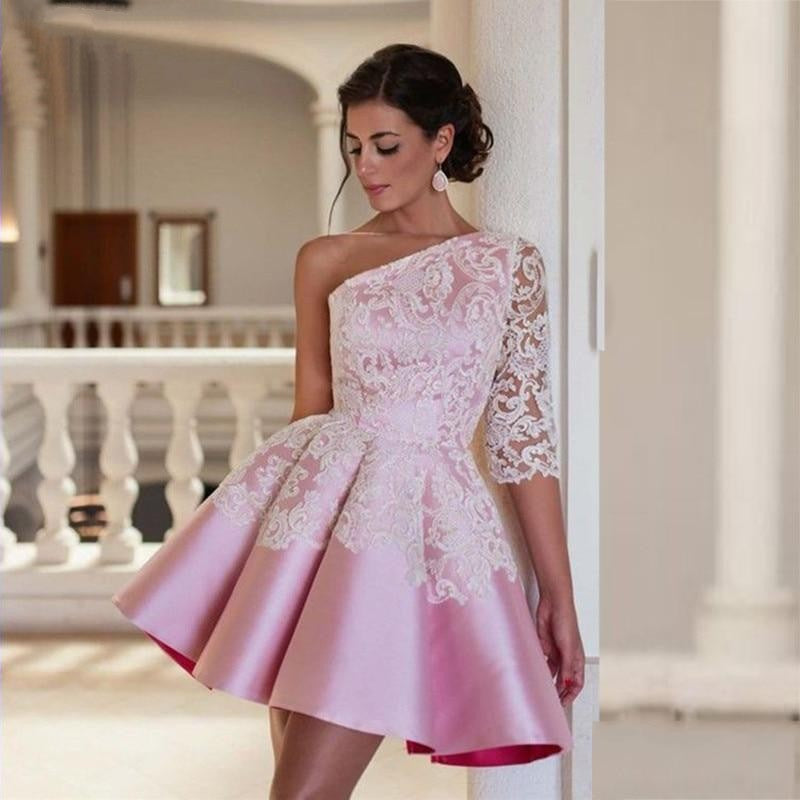 Pink Whisper One Shoulder Evening Dress - luxebabyco