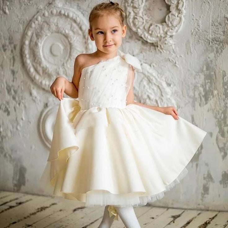 Pearl Decorated One Shoulder Dress - luxebabyco