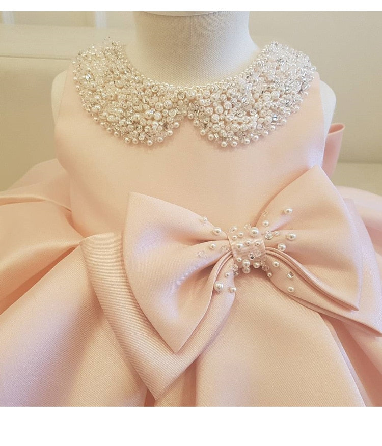 Pearl Beaded Bow Dress - luxebabyco