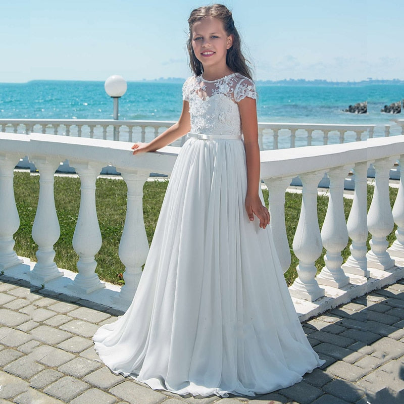 Pearl Beaded Lace Flower Girl Dress - luxebabyco