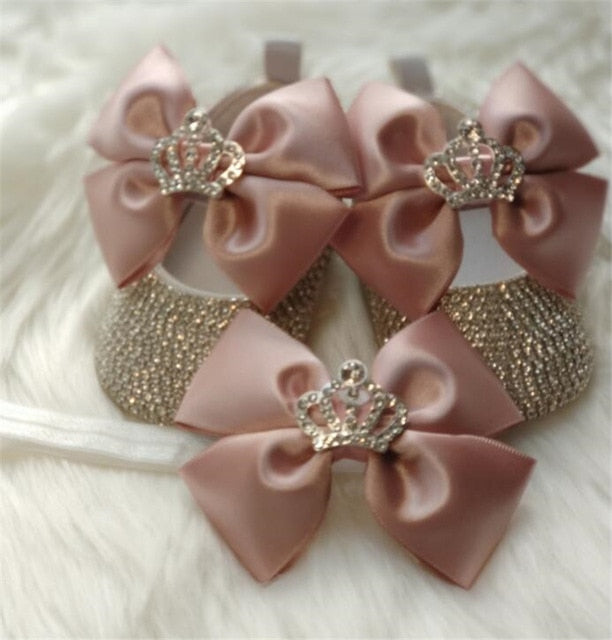 Handmade Swarovski Crystals Crown Baby Shoes - luxebabyco