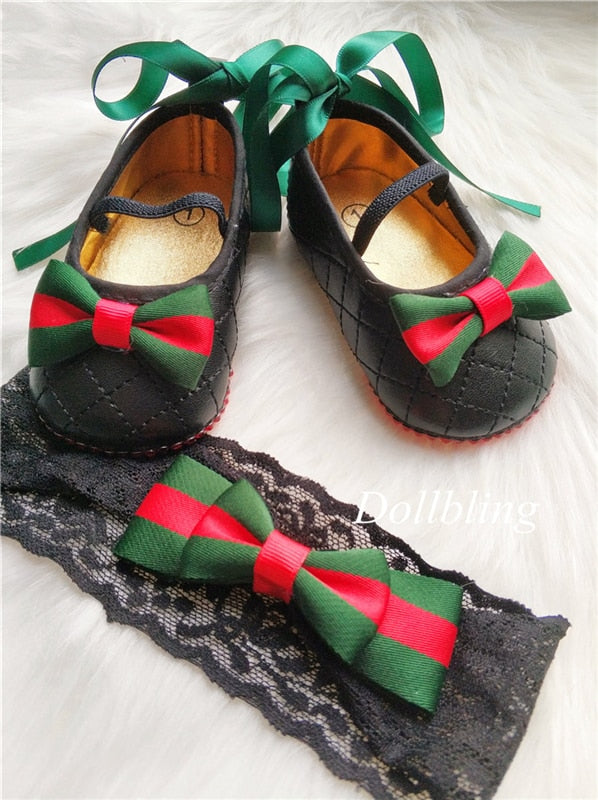 Gucci Inspired Crystals Baby Shoes with Headband - luxebabyco