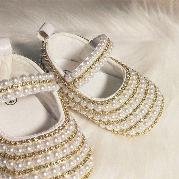 Crystal Pearls Baby Shoes - luxebabyco