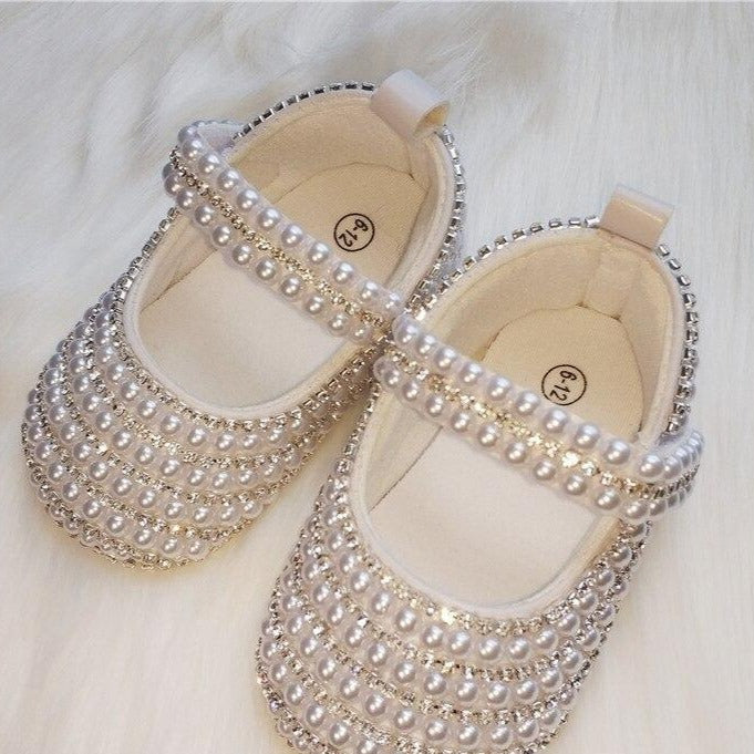 Swarovski and Pearl Baby Shoes - luxebabyco