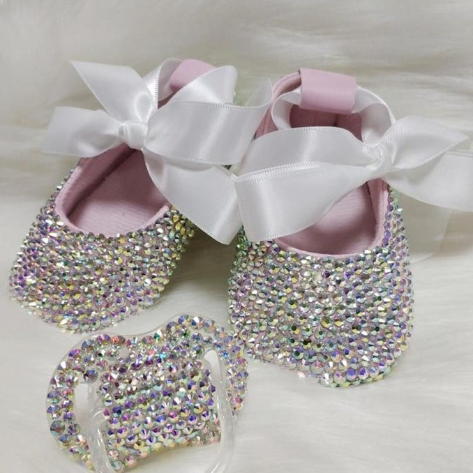 Swarovski Crystals Baby Ribbon Shoe and Pacifier - luxebabyco