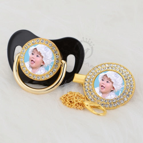 Personalised Photo Bling Pacifier With Clip - luxebabyco