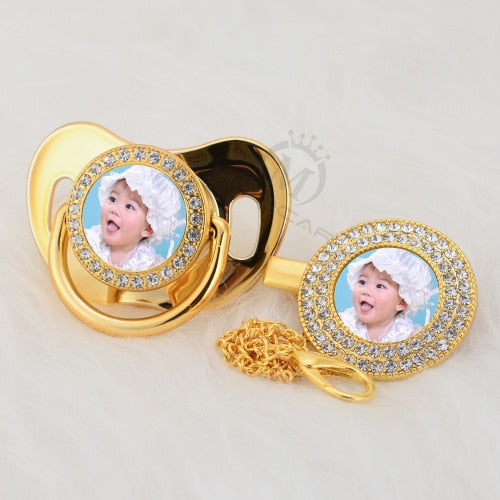 Personalised Photo Bling Pacifier With Clip - luxebabyco