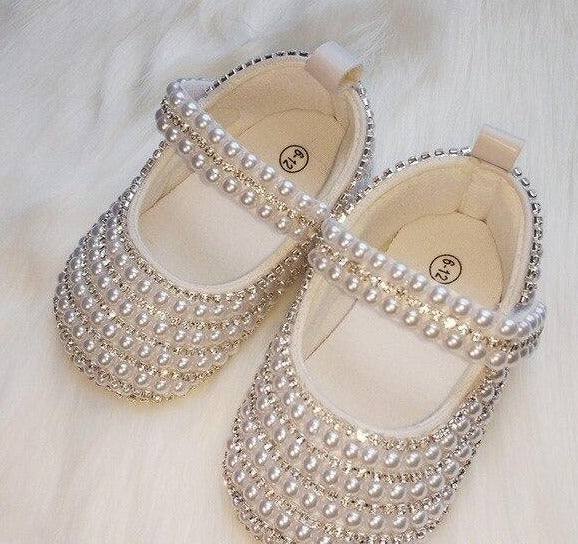 Swarovski and Pearl Baby Shoes - luxebabyco