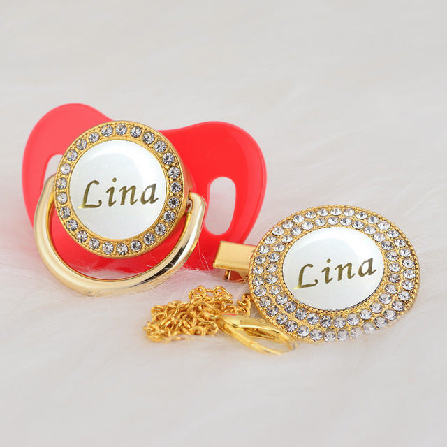 Personalized Bling pacifier and Clip - luxebabyco