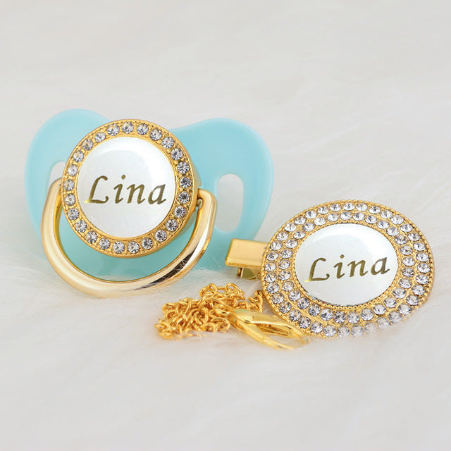 Personalized Bling pacifier and Clip - luxebabyco