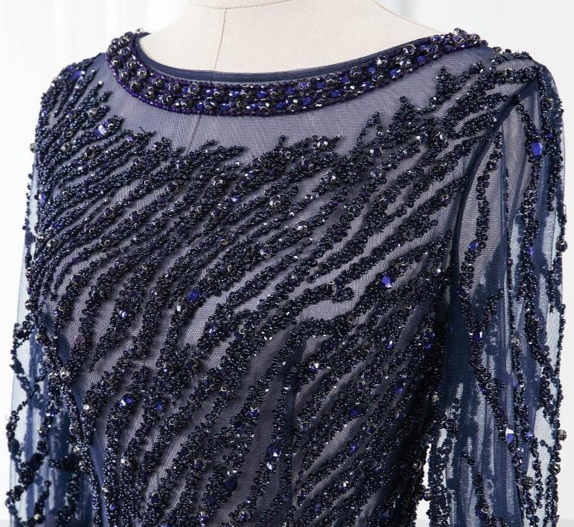 Sweet Choices Navy Feather Evening Dress - luxebabyco