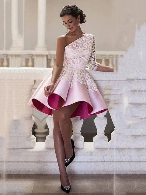 Pink Whisper One Shoulder Evening Dress - luxebabyco
