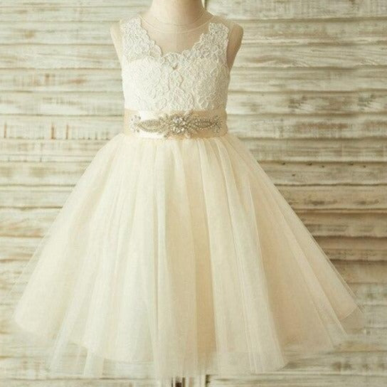 Belle Champagne Tulle Dress 2 to 14 Years - luxebabyco