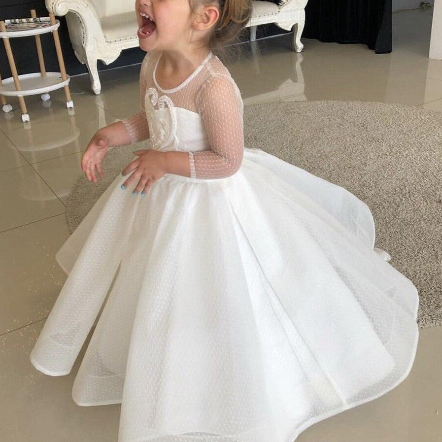 Flower Girl Tulle Pearl Appliques Dress (12M - 14 Yrs) - luxebabyco