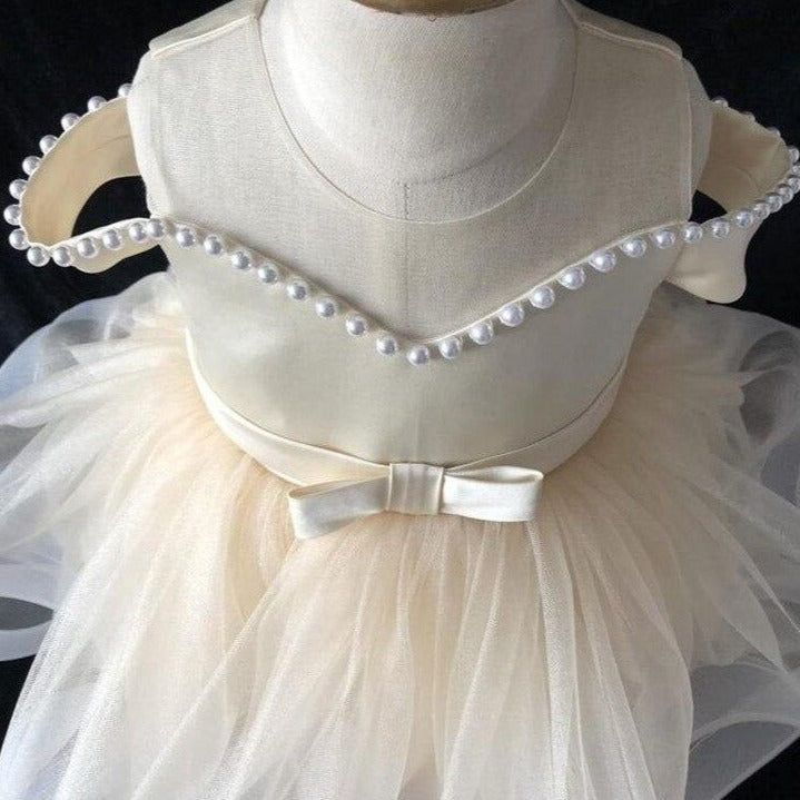 Champagne Pearls Off Shoulder Dress - luxebabyco